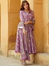 Lavender Colour Rayon Printed Kurti With Pant Dupatta Wholesale Online Aaradhna 2046